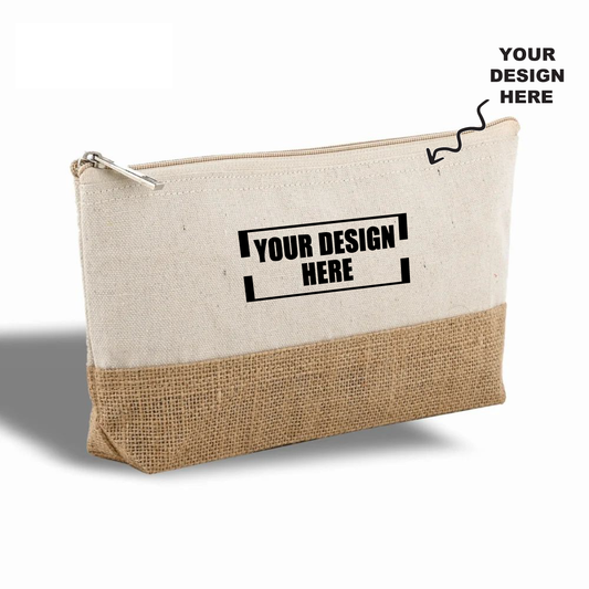 Customized jute pouch in natural colors for versatile use, personalized cotton jute pouch available for custom designs