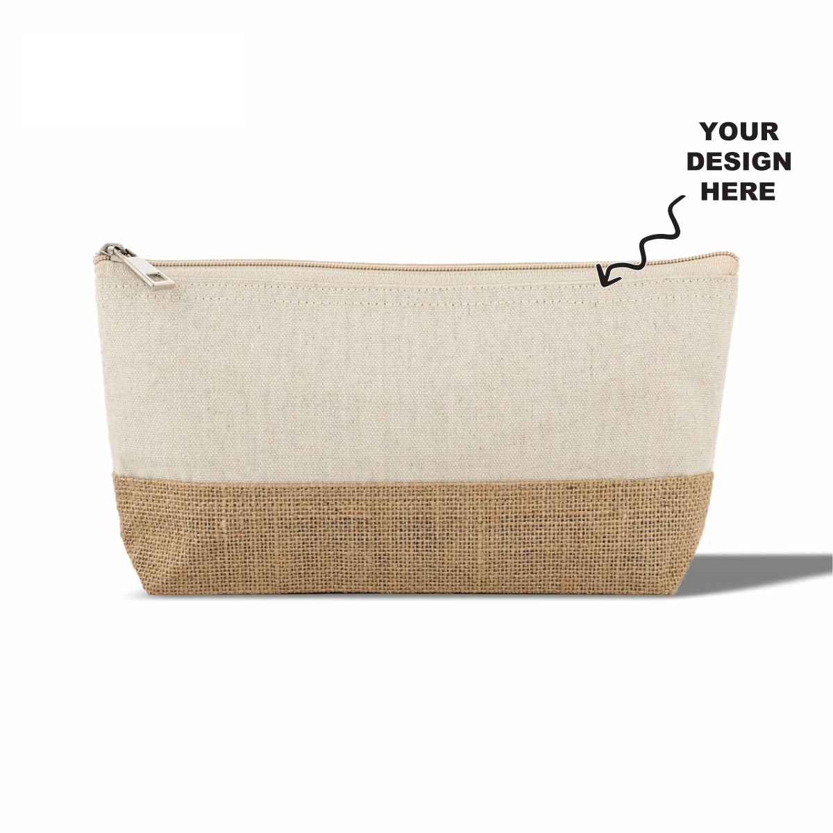 Personalized cotton jute pouch with a customizable design area for unique personalization