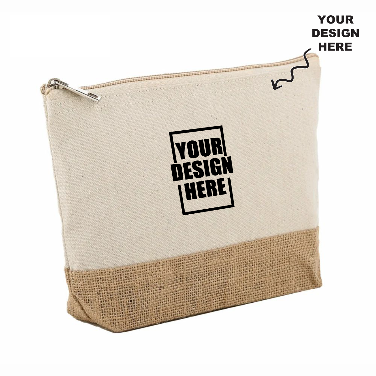 Customized jute pouch with a printed design area for creating a personalized cotton jute pouch