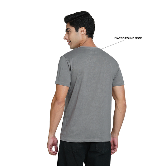 Back view of the personalized Grey Jack&Jones joren round neck t-shirt showing clean structure and fabric finish.
