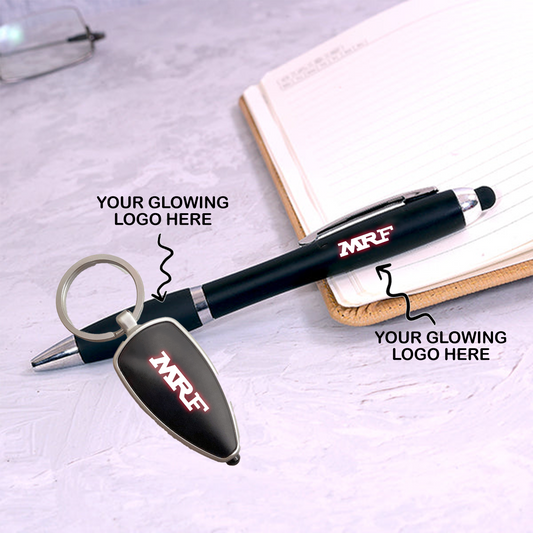 Personalized LED Keychain & Pen Set featuring a sleek design and customizable logo space