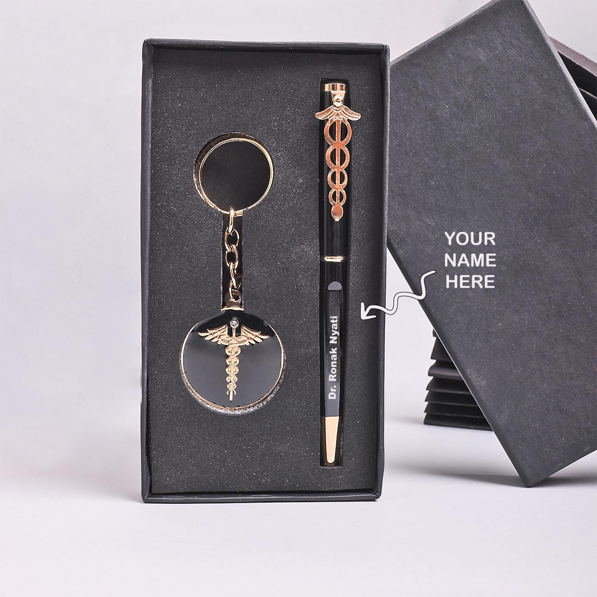 Personalized Pen And Keychain for Doctors in Elegant Gift Box with Custom Name Option