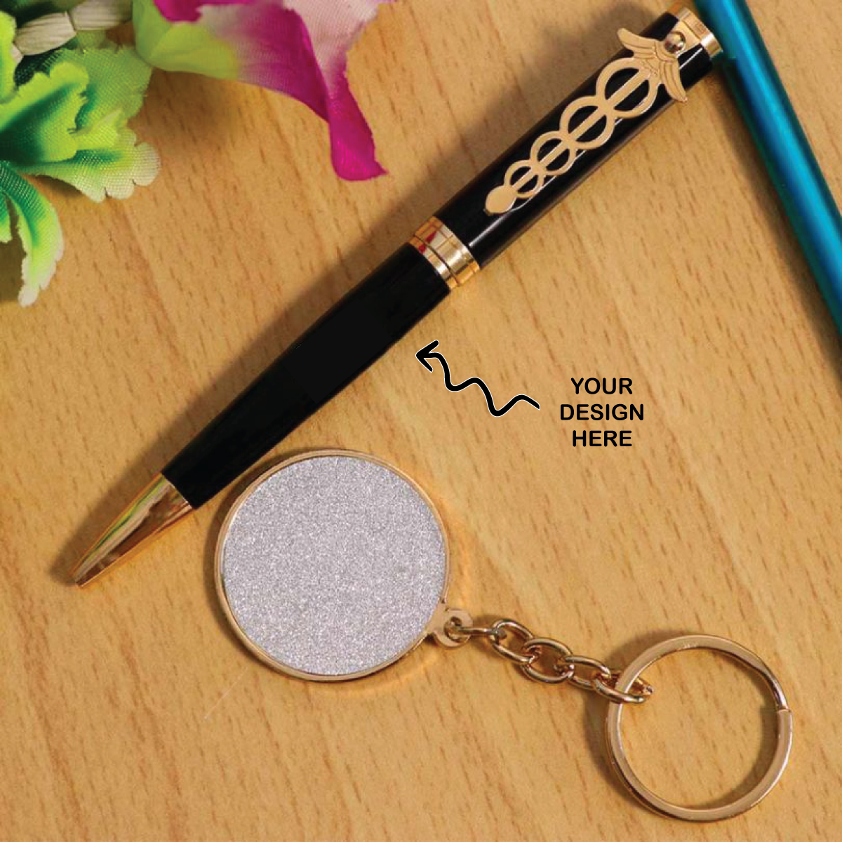 Personalized Pen And Keychain for Doctors featuring a stylish pen and a customizable keychain