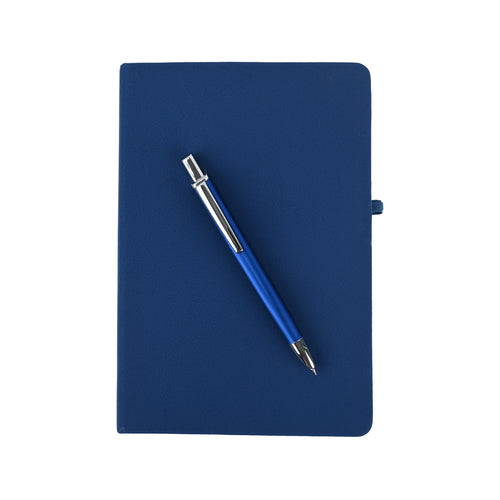 Personalized pen and notebook set in blue, ideal for employee joining kits and office use