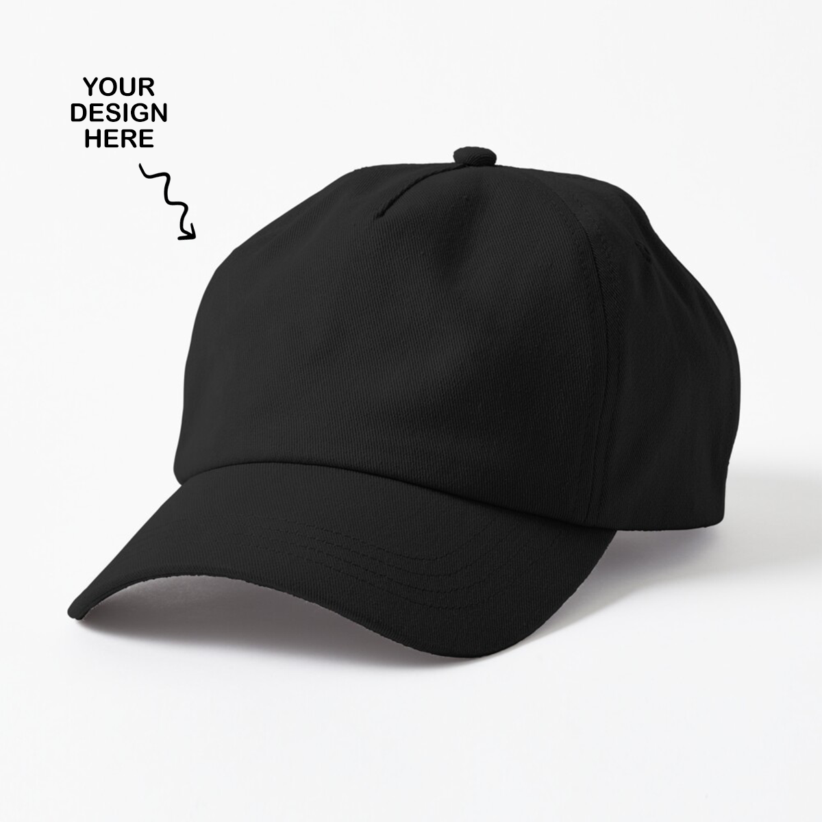 Personalized promotional cap in black with customizable design area for unique personal touches