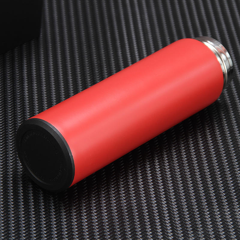 Personalized red temperature water bottle with a sleek design for keeping drinks hot or cold