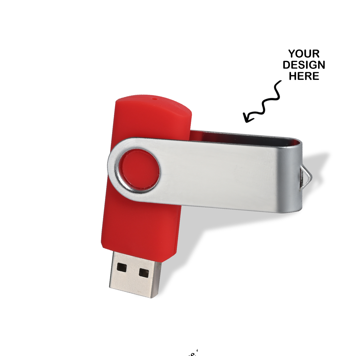 Personalized red USB drive with a swivel design for custom branding and storage solutions
