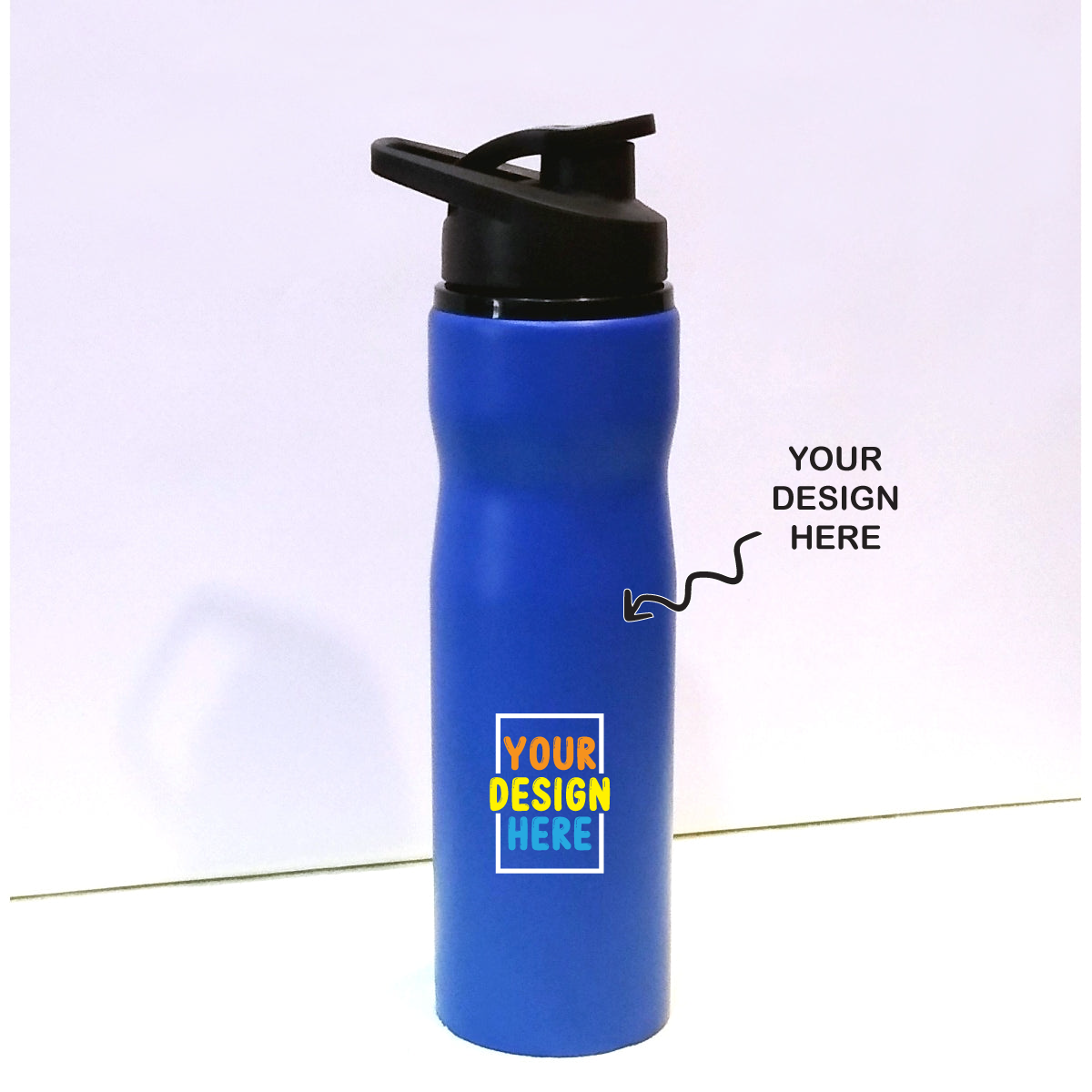 Personalized sports sipper bottle in blue with customizable design area for personal touches