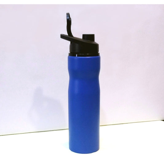 Personalized sports sipper bottle in blue with easy flip top and ergonomic design