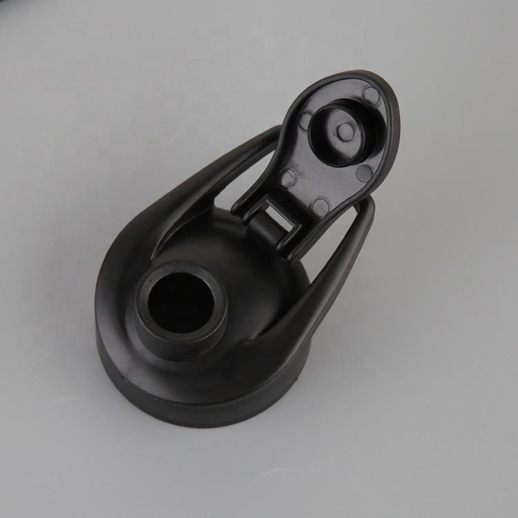 Black lid for personalized sports sipper bottle with a secure flip top design