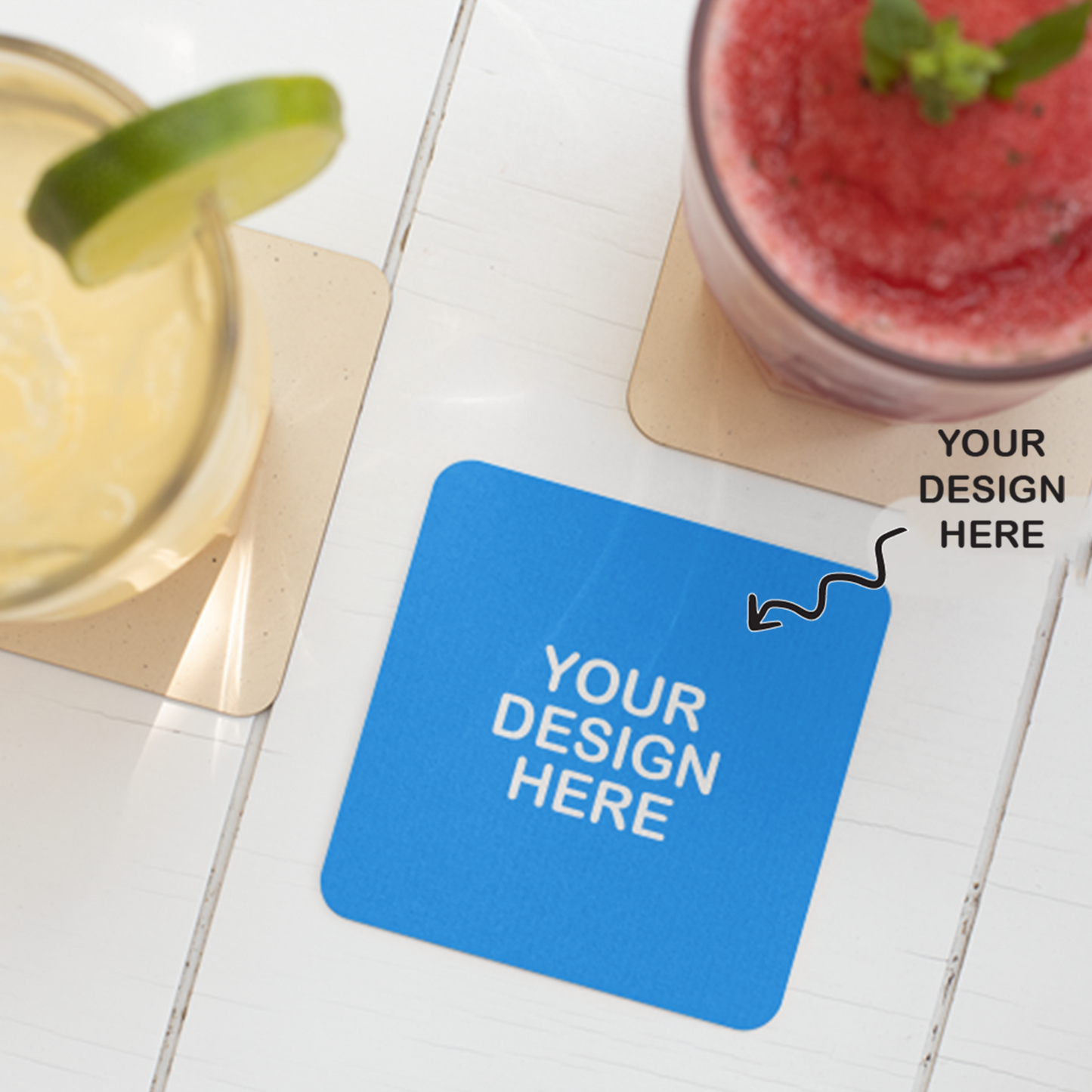 Personalized square coasters featuring custom design option perfect for any occasion
