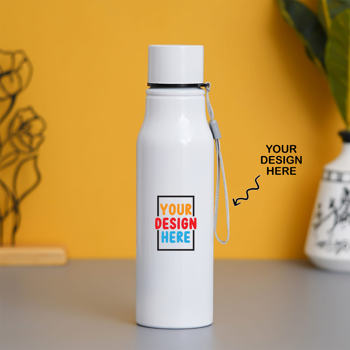 Personalized stainless steel white water bottle with custom design option for unique gifting