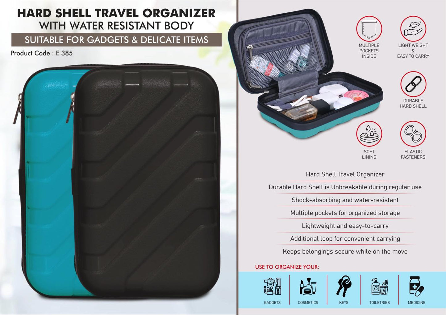 Personalized Unbreakable Travel Organizer with water-resistant body for gadgets and delicate items
