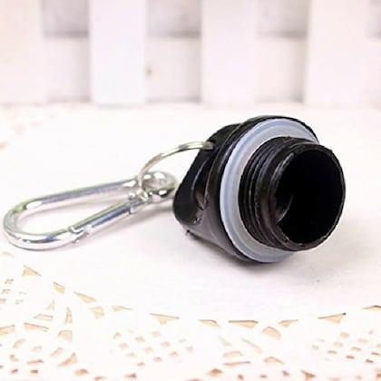 Personalized water bottle gift with a secure black cap and keychain attachment for easy carrying