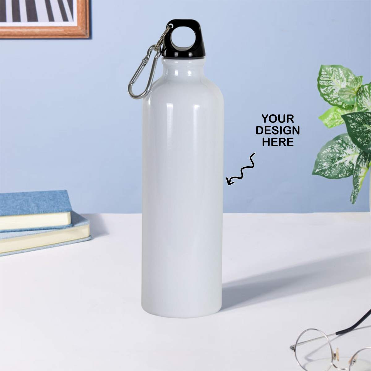 Personalized water bottle gift with a customizable design and carabiner for easy carrying