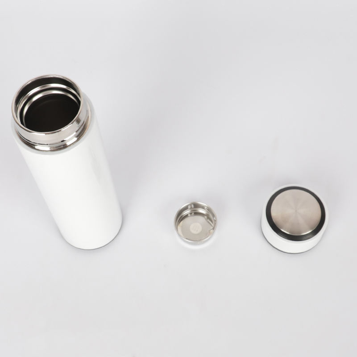 Personalized white non-temperature steel water bottle with removable lid and inner cap