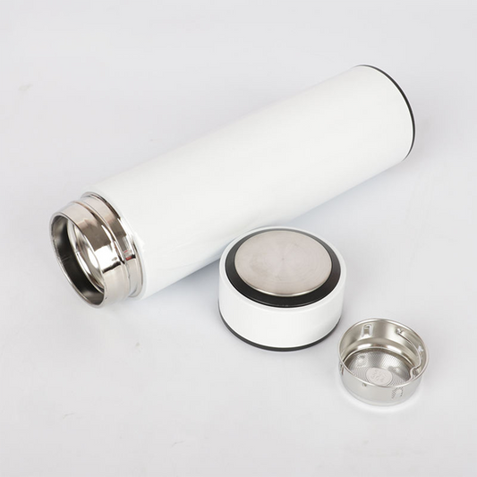 Personalized white non-temperature steel water bottle with a sleek design and removable lid