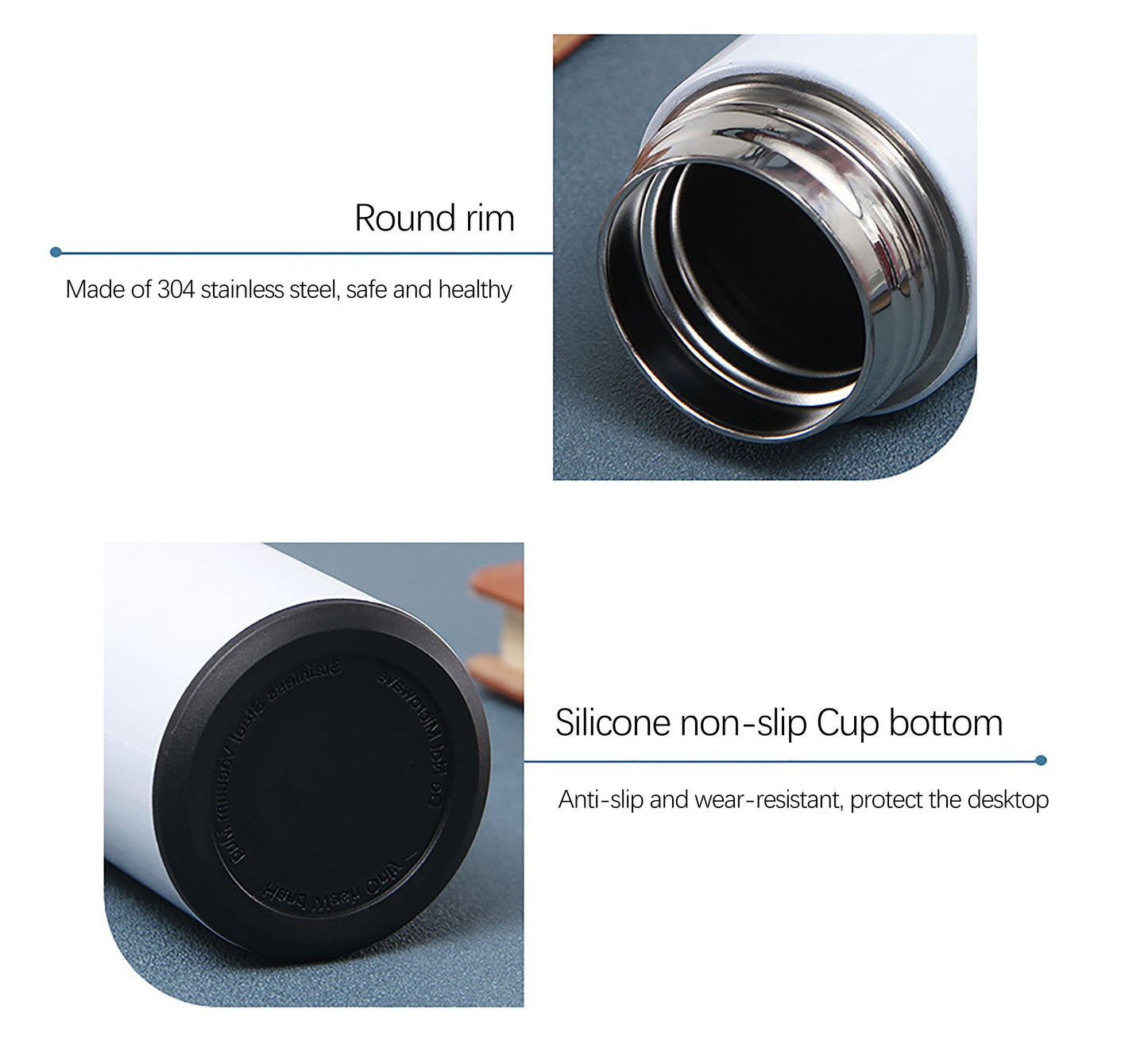 Personalized white non-temperature steel water bottle with silicone non-slip cup bottom for stability