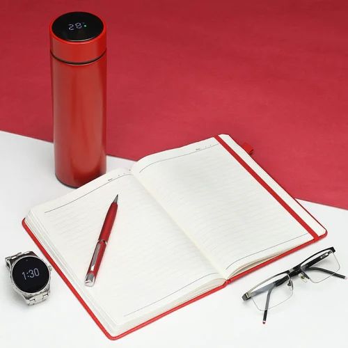 Red 3in1 Combo Gift Set Notebook Diary, Round Pen, and Bottle - For Employee Joining Kit, Corporate, Client or Dealer Gifting JKSR184