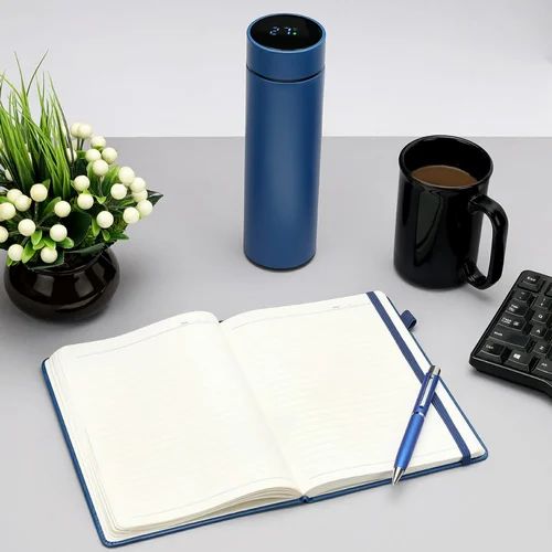 Blue 3in1 Combo Gift Set Notebook Diary, Round Pen, and Bottle - For Employee Joining Kit, Corporate, Client or Dealer Gifting JKSR183