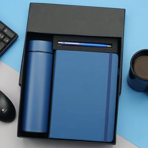 Blue 3in1 Combo Gift Set Notebook Diary, Round Pen, and Bottle - For Employee Joining Kit, Corporate, Client or Dealer Gifting JKSR183