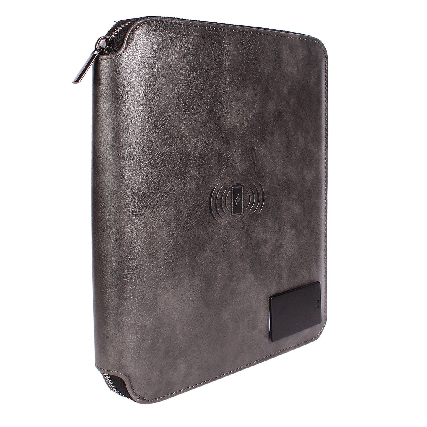 Personalized 2 in 1 Charcoal Black Leather Finished 8000mAh Power Bank Diary Logo Glow Combo Gift Set - For Employee Joining Kit, Client, Dealer Gifting, Corporate Gifting or Return Gift HK10244