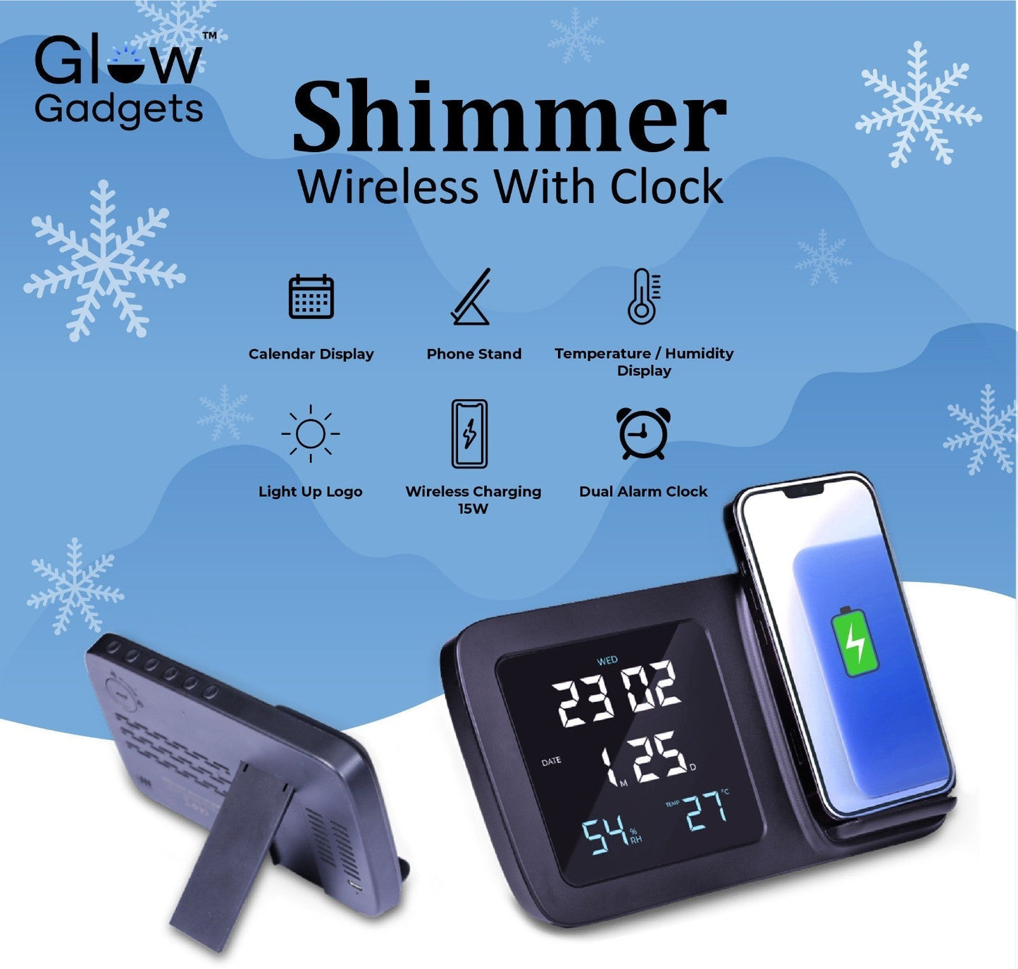 Personalized Logo Glow Wireless Charger with Clock - For Corporate Gifting, Event Gifting, Freebies, Return Gift, Promotions - HK10288