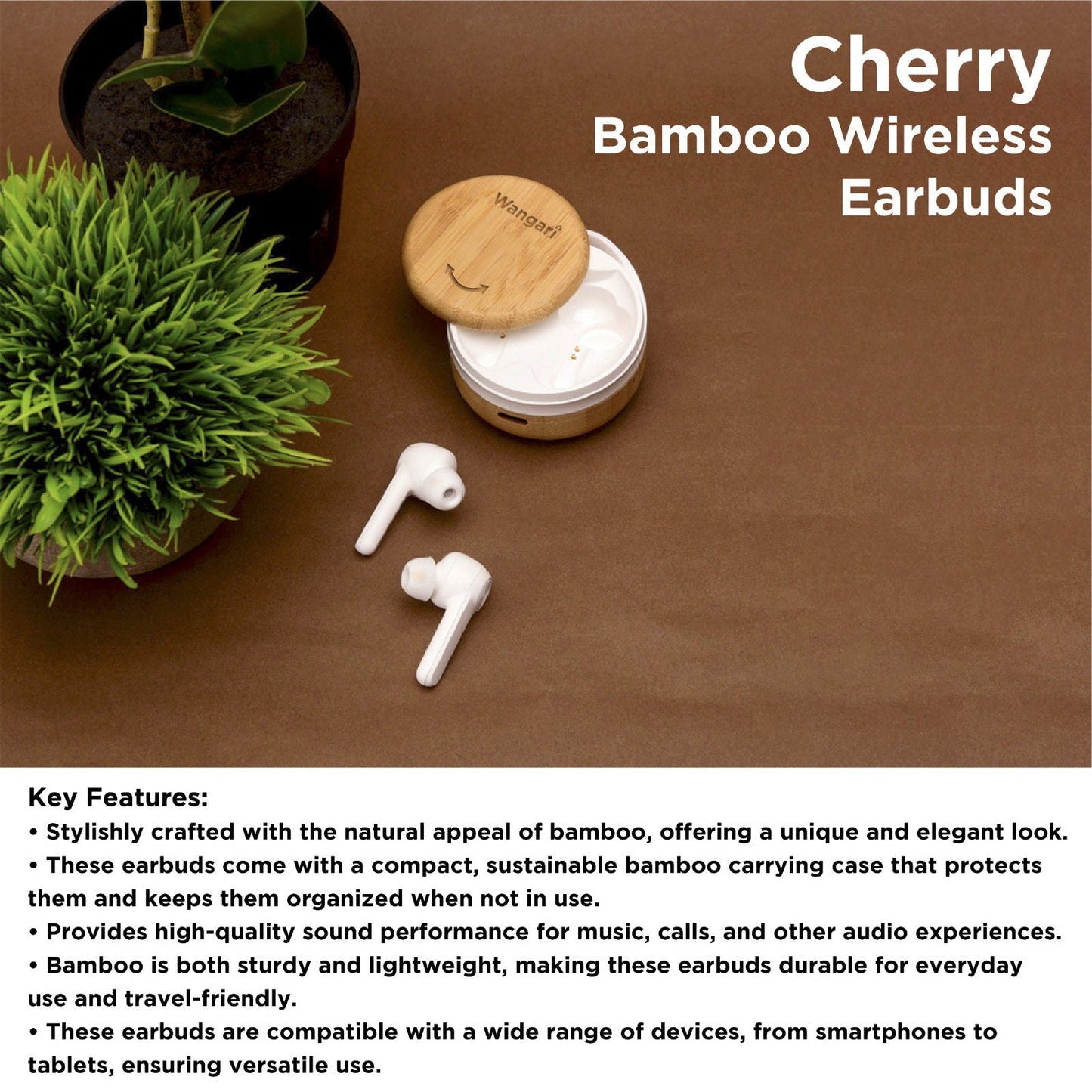 Personalized Bamboo Wireless Earbuds - For Corporate Gifting, Event Gifting, Stakeholder Gifting, Freebies, Promotions, Return Gift - HKWAE9001