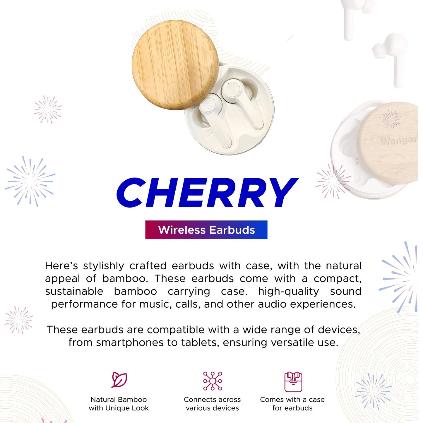 Personalized Bamboo Wireless Earbuds - For Corporate Gifting, Event Gifting, Stakeholder Gifting, Freebies, Promotions, Return Gift - HKWAE9001 - The Gifting Marketplace