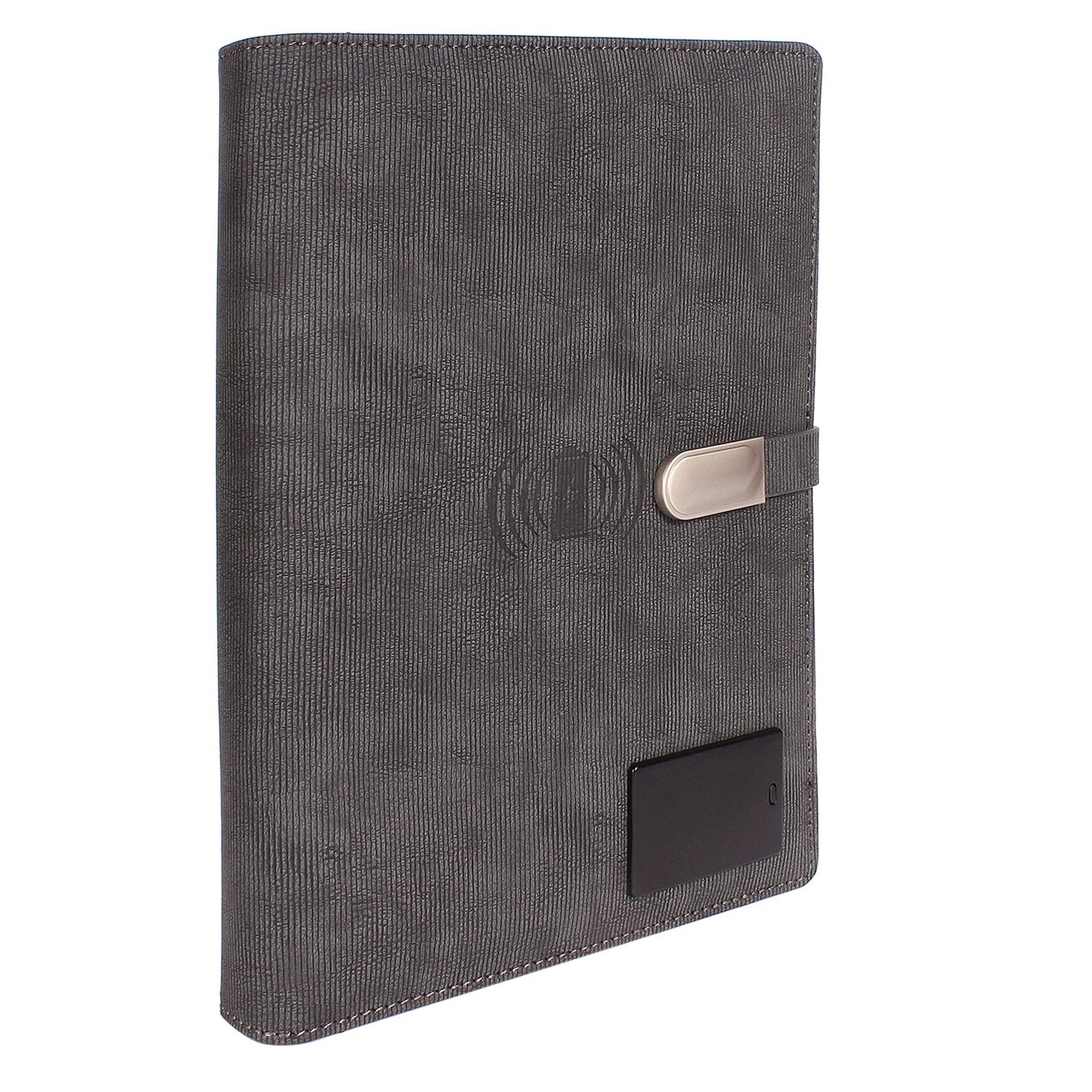 Personalized Engraved Jute Fusion Grey 8000mAh Power Bank Diary With Pen Logo Glow Combo Gift Set - For Employee Joining Kit, Client, Dealer Gifting, Corporate Gifting or Return Gift HK10245