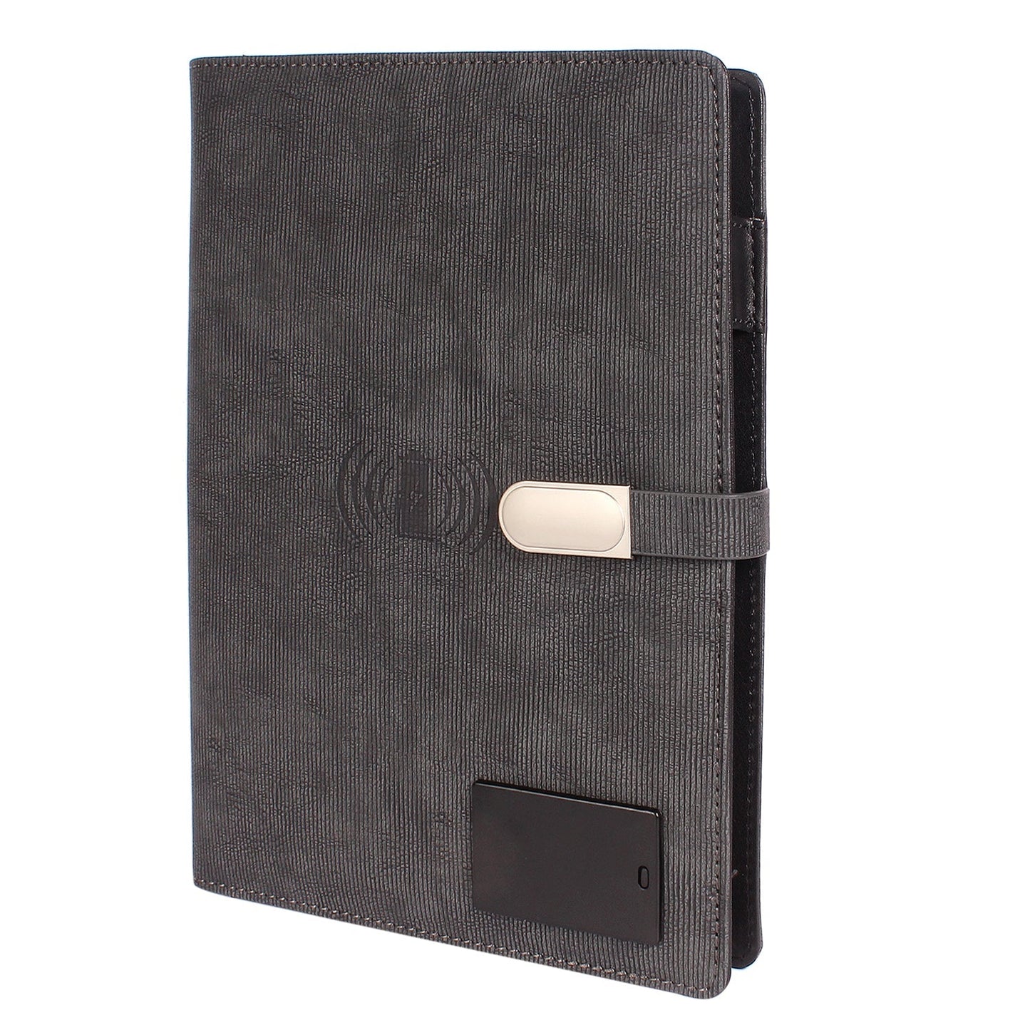 Personalized Engraved Jute Fusion Grey 8000mAh Power Bank Diary With Pen Logo Glow Combo Gift Set - For Employee Joining Kit, Client, Dealer Gifting, Corporate Gifting or Return Gift HK10245