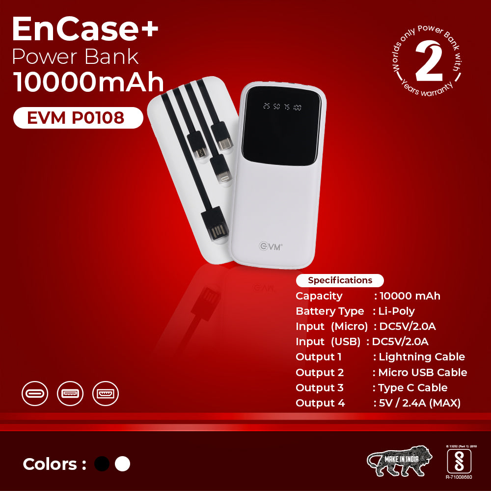 Personalized White 10000mAh Power Bank - For Corporate Gifting, Event Gifting, Freebies, Promotions - P0108