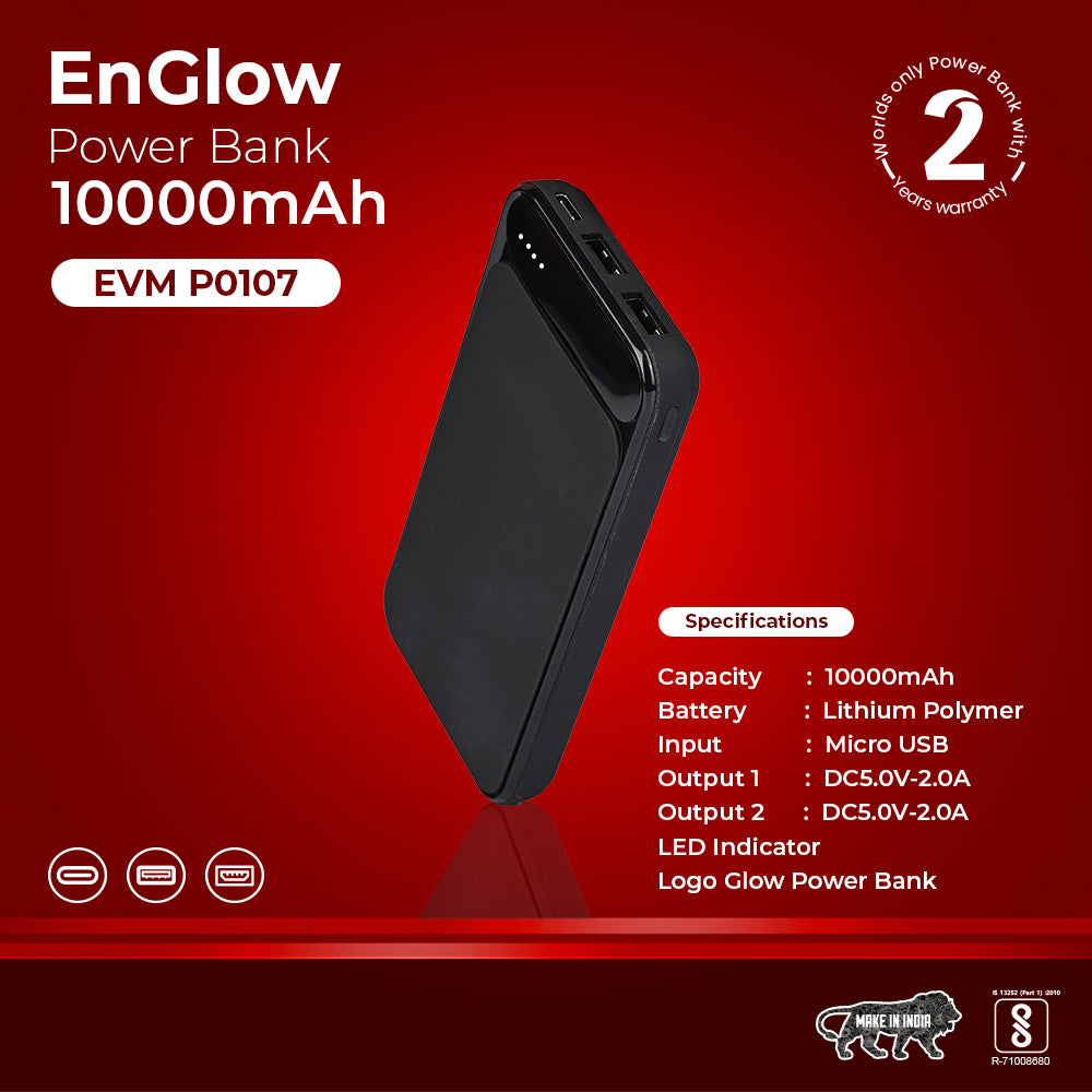 Personalized 10000mAh Logo Glow Power Bank - For Corporate Gifting, Event Gifting, Freebies, Promotions - HK