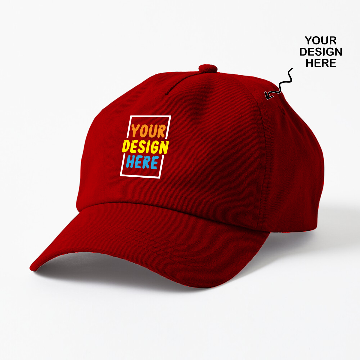 Red 5 panel cap customized with personalized design option for unique style