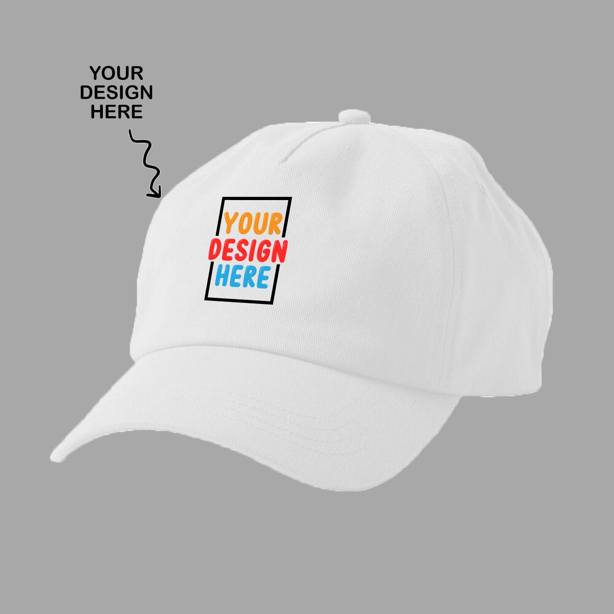 Personalized white cap for custom logo 5 panel caps with customizable design area