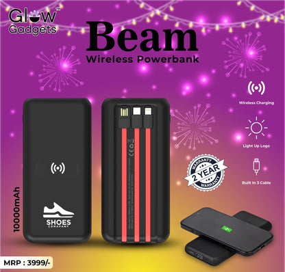Personalized Logo Glow 10000mAh Powerbank with Inbuilt Charging Cables - For Corporate Gifting, Event Gifting, Freebies, Return Gift, Promotions - HK10282
