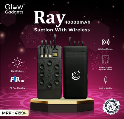 Personalized Logo Glow 10000mAh Wireless Powerbank - For Corporate Gifting, Event Gifting, Freebies, Return Gift, Promotions - HK10287
