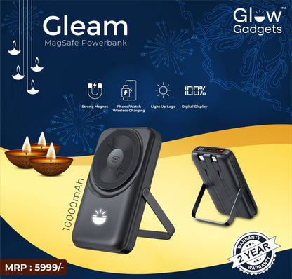 Personalized Logo Glow 10000mAh 15W wireless charging, and built-in Type-C and Lightning cable - For Corporate Gifting, Event Gifting, Freebies, Return Gift, Promotions - HK10286