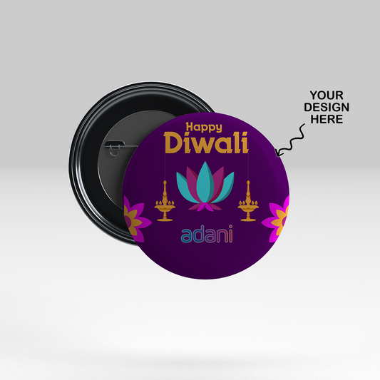 Personalized Diwali Pin Badges - 58 mm Size - For Diwali Corporate Gifting, Diwali Employee Gifts, Festive Corporate Gifting, Diwali Office Gifts