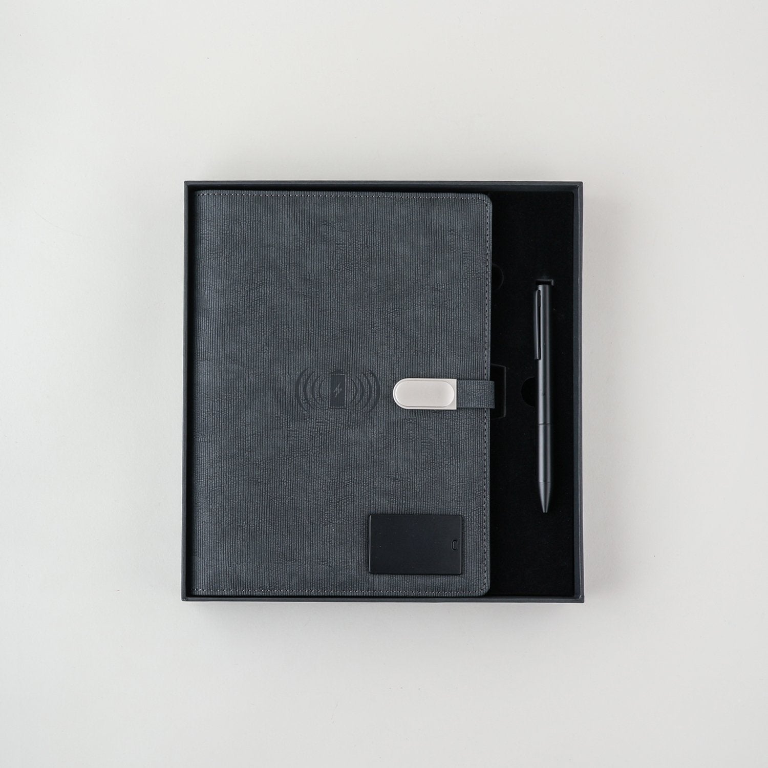Personalized Engraved Jute Fusion Grey 8000mAh Power Bank Diary With Pen Logo Glow Combo Gift Set - For Employee Joining Kit, Client, Dealer Gifting, Corporate Gifting or Return Gift HK10245