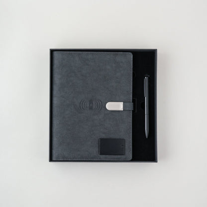 Personalized Engraved Jute Fusion Grey 8000mAh Power Bank Diary With Pen Logo Glow Combo Gift Set - For Employee Joining Kit, Client, Dealer Gifting, Corporate Gifting or Return Gift HK10245
