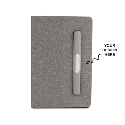 Personalized A5 Gray Notebook Diary with Pen Holder cum Phone Stand - For Office Use, New Year Notebook, Corporate Gifting, Client Gifts BGB170