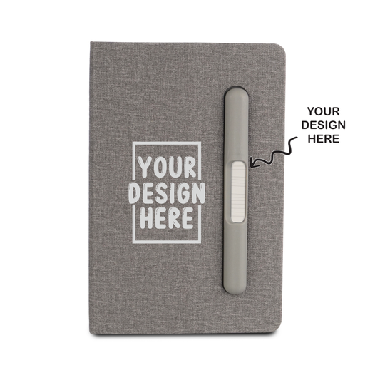 Personalized A5 Gray Notebook Diary with Pen Holder cum Phone Stand - For Office Use, New Year Notebook, Corporate Gifting, Client Gifts BGB170