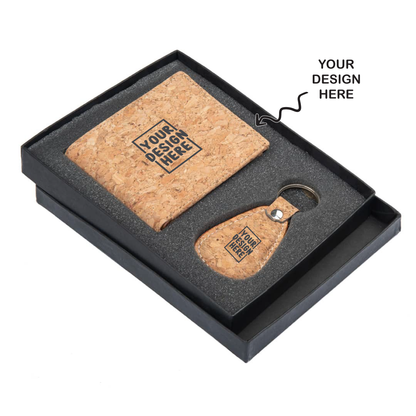 Personalized 2in1 Eco-Friendly Cork Wallet With Keychain Combo Gift Set - For Employee Joining Kit, Corporate, Client or Dealer Gifting, Events Promotional Freebie BGQ38