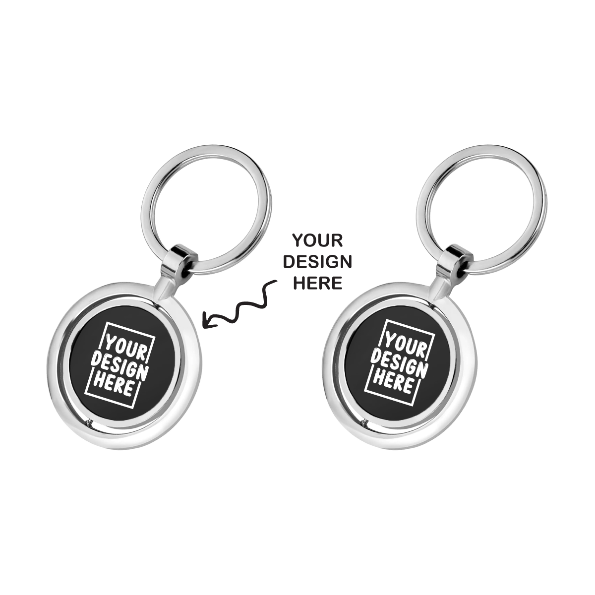 Personalized Black Both Sides Engraved Rotating Steel Finish Metal Keychain - For Employee, Client, Dealer, or Corporate Gifting, Events Promotional Freebie JKC12