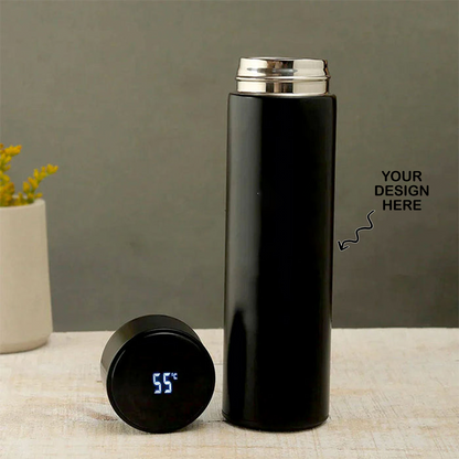 Personalized Laser Engraved Black Temperature Water Bottle - For Return Gift, Corporate Gifting, Office or Personal Use, Event Gift, Freebies, Promotions TGMGC-46