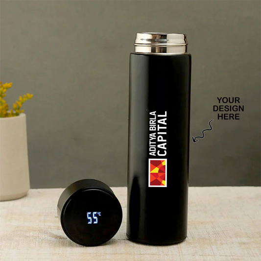 Personalized Black Temperature Water Bottle - For Return Gift, Corporate Gifting, Office or Personal Use, Event Gift, Freebies, Promotions TGMGC-46