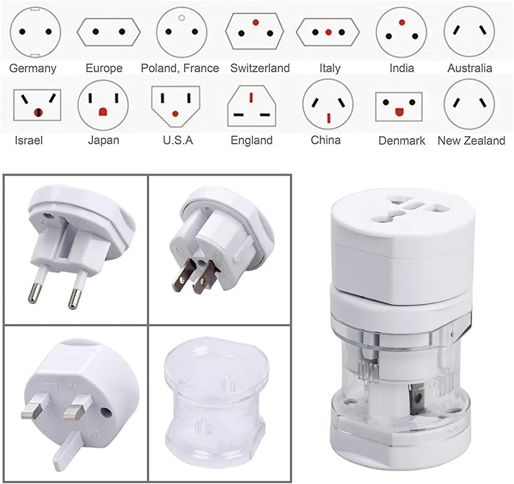 White World Travel adapter with US-AUS-UK-EU plug, works in 150+ Countries - for Promotions, Giveaway, Event Freebies, Corporate, and Personal Gifting BGE229