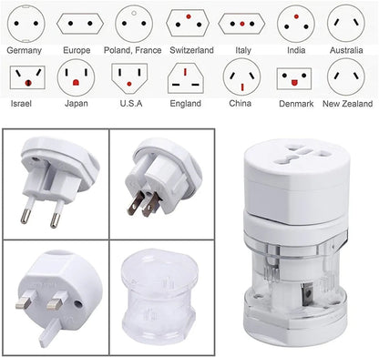 White World Travel adapter with US-AUS-UK-EU plug, works in 150+ Countries - for Promotions, Giveaway, Event Freebies, Corporate, and Personal Gifting BGE229