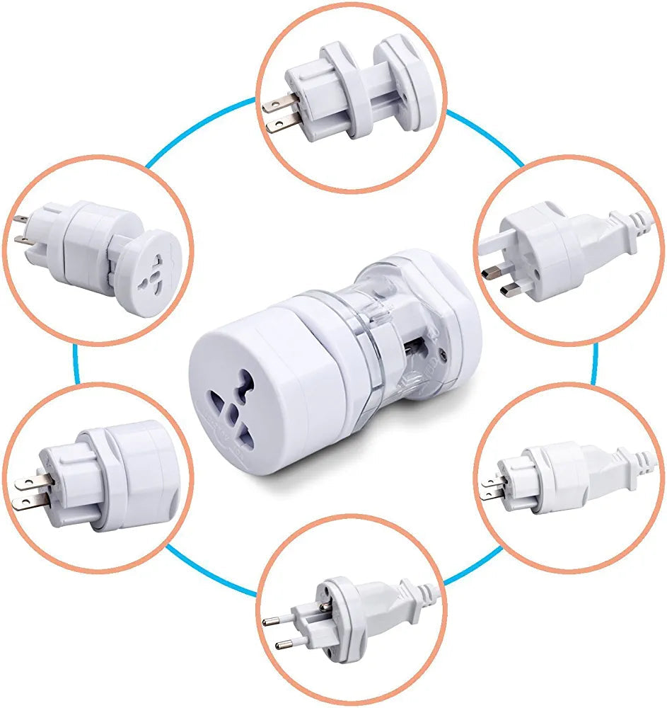 White World Travel adapter with US-AUS-UK-EU plug, works in 150+ Countries - for Promotions, Giveaway, Event Freebies, Corporate, and Personal Gifting BGE229